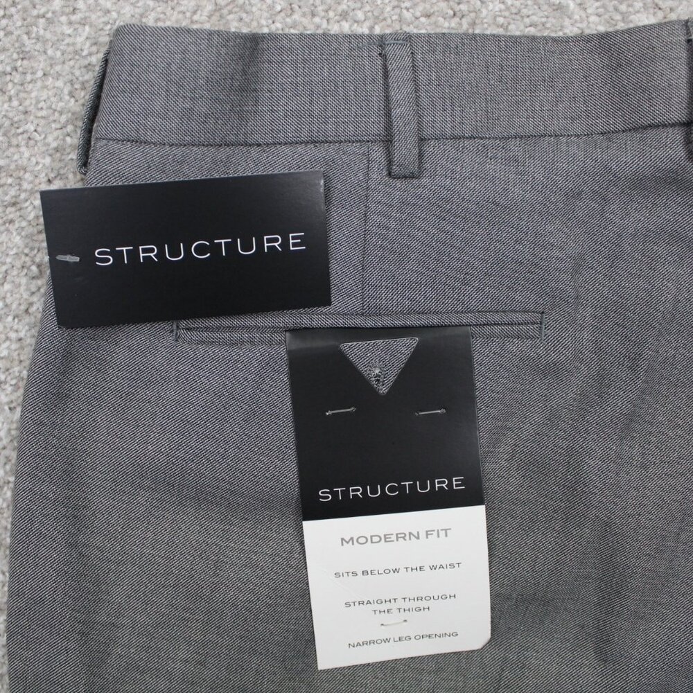 Structure Suit Pants NWT Mens 36x29 Gray Modern Fit Flat Front Poly/Rayon Blend